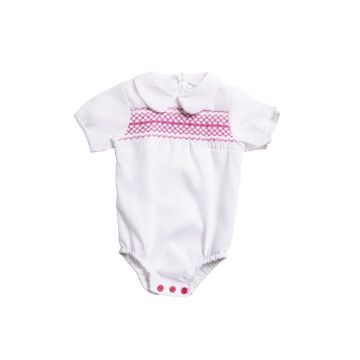 Mode Avant White Hot Pink Smocked Romper