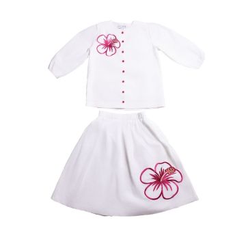 Mode Avent White 2pc Set with Large Hot Pink Flower