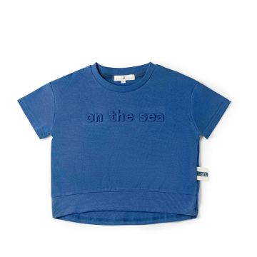 Birnham on the Sea English blue Boy ribbed waistband logo tee