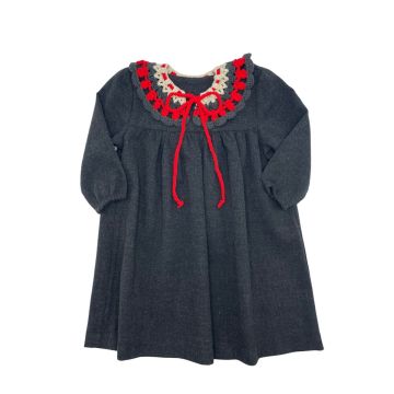 Best Frendz Crochet Collar Dress Charcoal