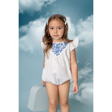 Belati CRINKLE TEXTURED EMBROIDERED V YOKE BABY ROMPER Lt. Blue