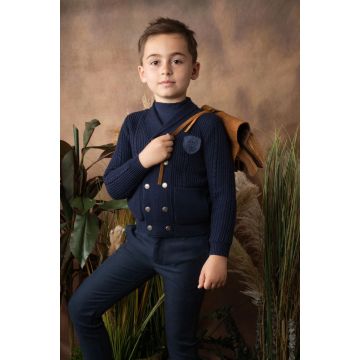 Belati Double Breasted Cable Cardigan with Shawl Neck Navy
