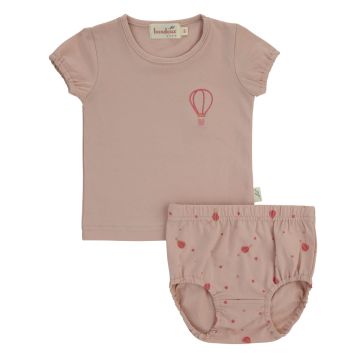 Bondoux Air Balloon Print Short Set-Pink Solid Top
