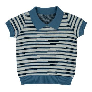 Rompp Multicolored Knit Short Sleeve Sweater-Blue