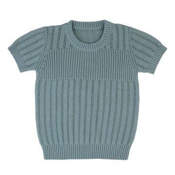 Rompp Pointelle Knit Short Sleeve Sweater- Blue Teal