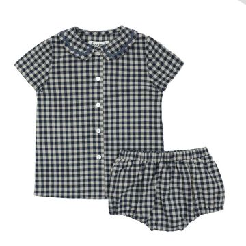 Bonjour Gingham Collar Boys Two-Piece