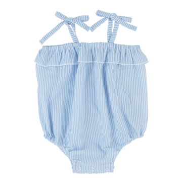 Bondoux Seersucker Romper-Blue Girls