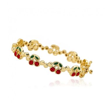 Gold Plated Crystal Cherries Cut Out Bangle 