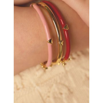 Picky Enamel Pink Bangel With Gold Heart