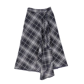 Bamboo Plaid Wrap Ruffle Maxi Skirt