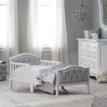 Orbelle Upholstered Toddler Bed, Off-White, With Bed Rails