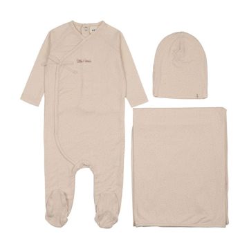 Mema Knits MOCK WRAP POLKA DOT FOOTIE THREE PIECE SET