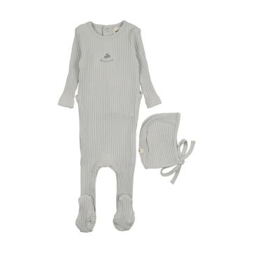 Mema Knits EMBROIDERED TEXTURED FOOTIE + BONNET