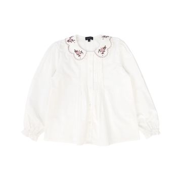 Bamboo Embroidered Scallop Collar Blouse