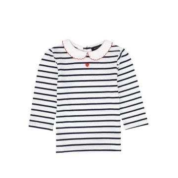 Bamboo Stripe Collar Tee navy/White