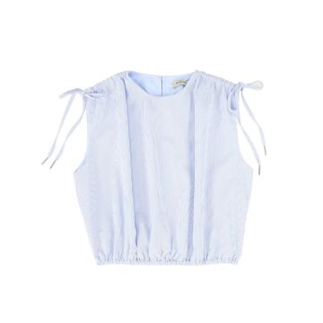 Viva Valentina Striped Linen Bubble Blouse Blue