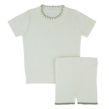 Rompp Green Trim Knit 2 Piece White Set