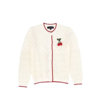 Bamboo Open Knit Scallop Trim LS Cardigan