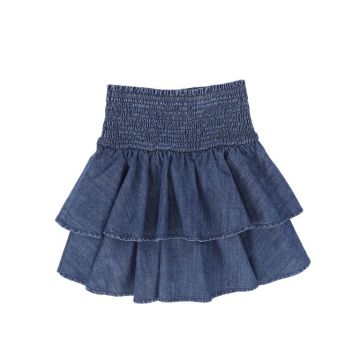 Bamboo Smocked Denim Tiered Skirt