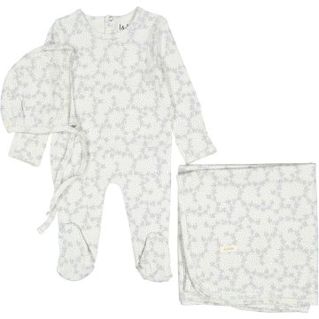 Ladida Blue Vintage Vine Romper + Bonnet + Blanket Set