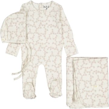 Ladida Pink Vintage Vine Romper + Bonnet + Blanket Set