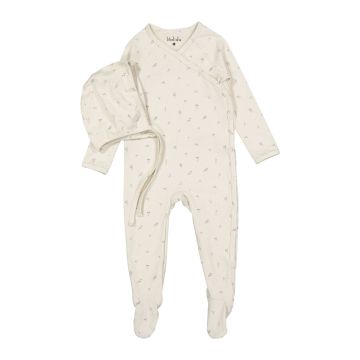 Ladida Tiny Bud Print Wrap Tie Romper and Bonnet
