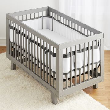 Breathable Deluxe Mesh Crib Liner – White w/ Charcoal Linen