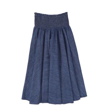 Bamboo Smocked Denim Maxi Skirt