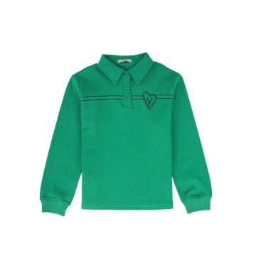 Viva Valentina Embroidered Heart Polo Green