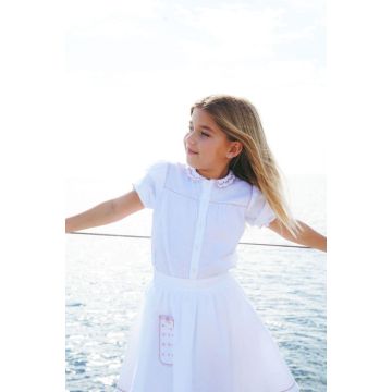 Calla Lili GIRL LINEN SHIRT WITH SCALLOPS White/Dusty