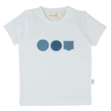 Bondoux Terry & Denim Top-Short Sleeves-White
