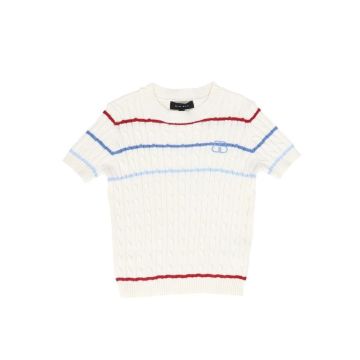 Bamboo Striped Cable Knit SS Sweater