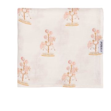 Mini Label Girls Water Print Carousel Swaddle- White