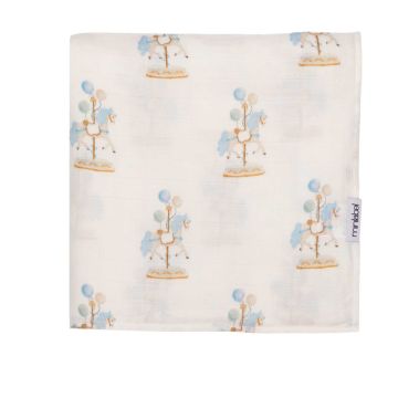 Mini Label Boys Water Print Carousel Swaddle- White