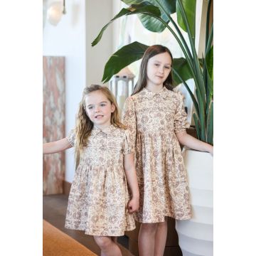 Maniere PLEATED GARDEN 3/4 SLEEVE DRESS, FLORAL SAND