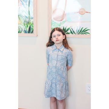 Maniere TIERED FLOWER 3/4 SLEEVE DRESS, BLUE