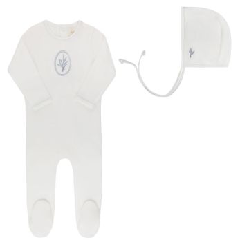 Ely's and Co Velour Center Floral Footie+Bonnet