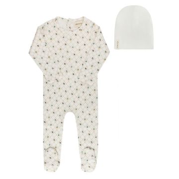 Ely's and Co Ribbed Floral Grid Pattern Footie+Beanie
