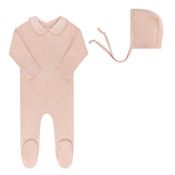 Ely's and Co Embroidered Collar Footie+Bonnet