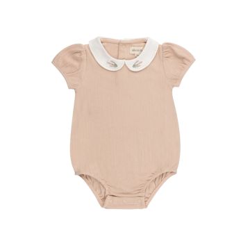 Ely & Co Organic Embroidered Collar Collection Pink Heather Romper