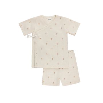 Ely's and Co Jersey Cotton Floral Grid Collection - Ivory/ Pink - Lounge Set 