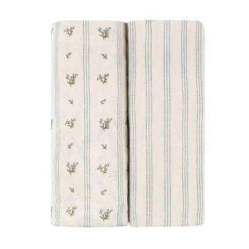 Ely's and Co Blue Linear Berry Leaf - 2 Pack - Bassinet Sheets