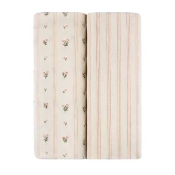 Elys and Co Pink Linear Floral - 2 Pack - Bassinet Sheets