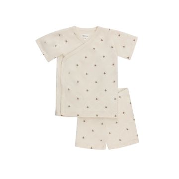 Elys and Co Jersey Cotton Floral Grid Collection - Ivory/Leaf - Lounge Set