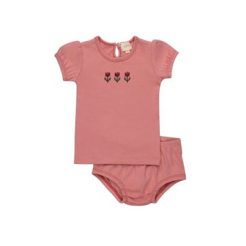 Aurora Cotton Crossstich Tulip Collection Pink Tshirt + Bloomer 
