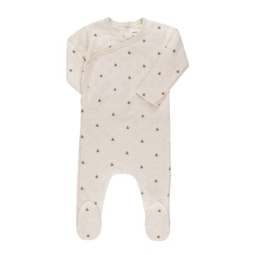 Elys and Co Jersey Cotton Floral Grid Collection - Ivory/Leaf - Footie 