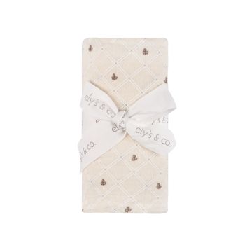 Ely & Co Jersey Cotton Floral Grid Collection - Ivory/Leaf - Muslin Swaddle / One size