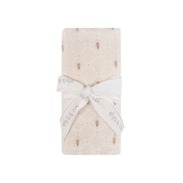 Elys and Co Jersey Cotton Floral Grid Collection - Ivory/ Pink - Muslin Swaddle