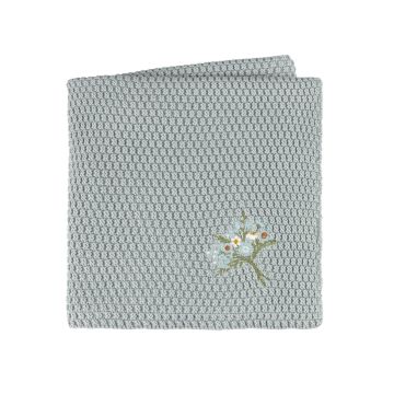 Tricot Knit Embroidered blanket Dusty Blue