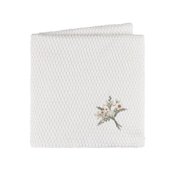 Tricot Knit Embroidered blanket Ivory/Beige Floral